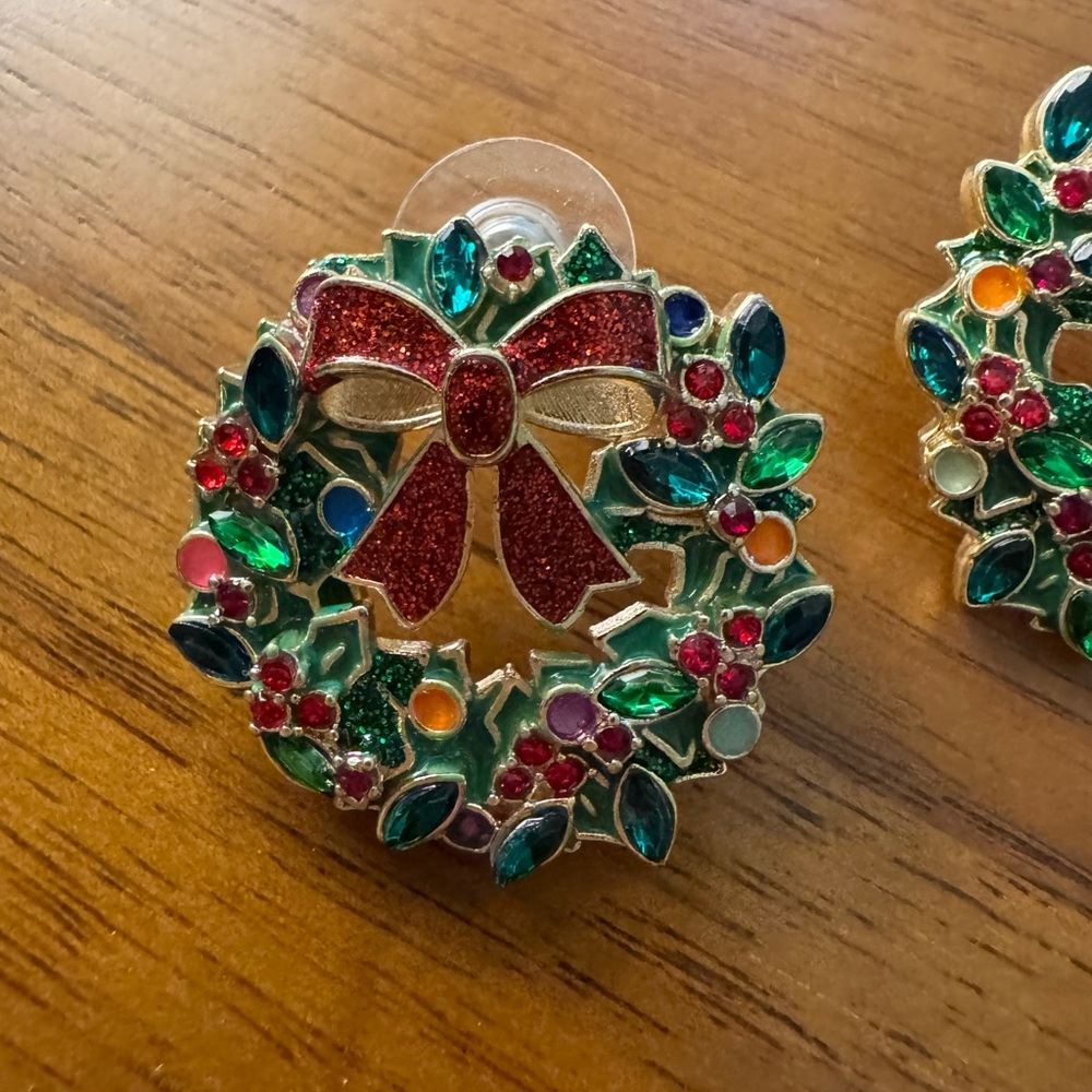 BaubleBar Festive Wreath Earrings with Red and Green Accents